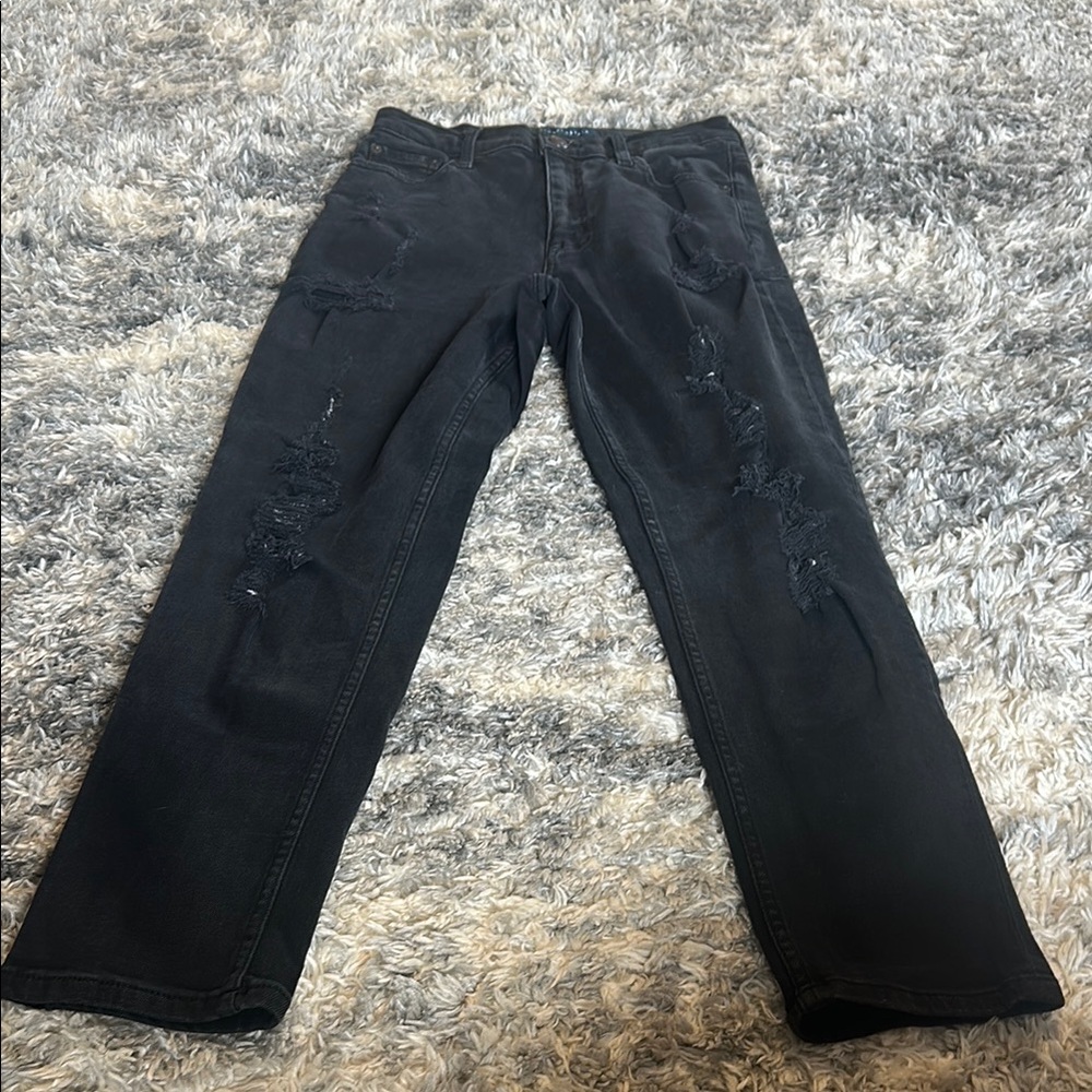 Aeropostale Black Straight-Leg Ripped Jeans Classic Fit